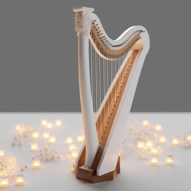 Harp in the interior of the concert hall Created with generative the AI technology