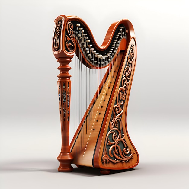 Harp on a white background 3D illustration High resolution