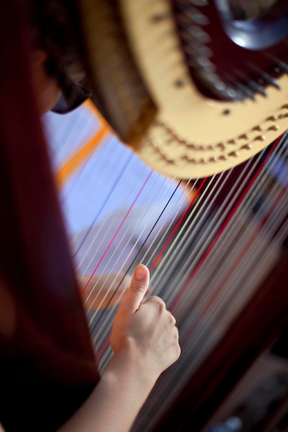 Harpist hand on his instrument