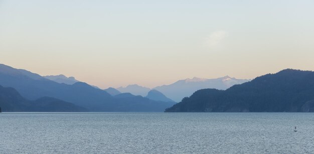 Harrison lake during sunny summer morning sunrise canadian nature landscape background