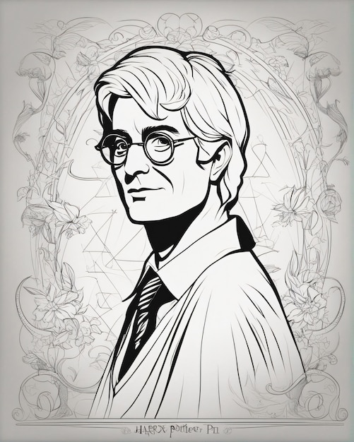 Harry Potter British author J K Rowling line art illustration