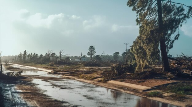 写真 強い風によって破壊された木々の荒れ果てた風景