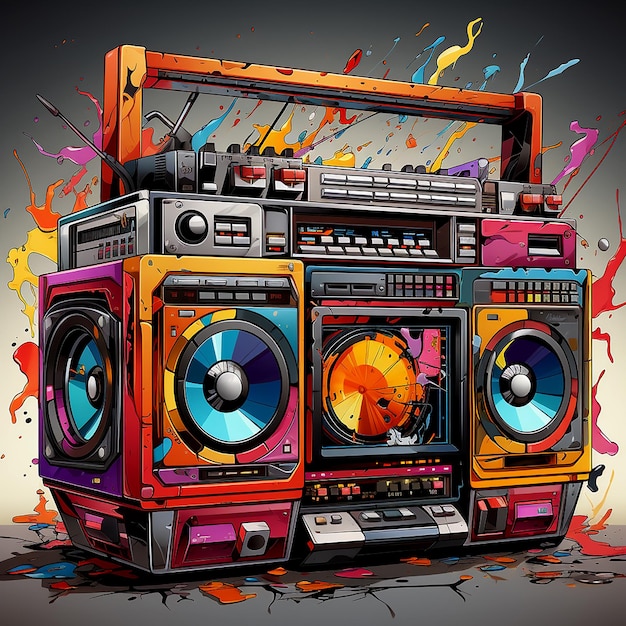 Harsha3845 a retrostyle boombox with colorful cassette tapes 4f127a51c47d41e1aea8bb38f063c3e3 0