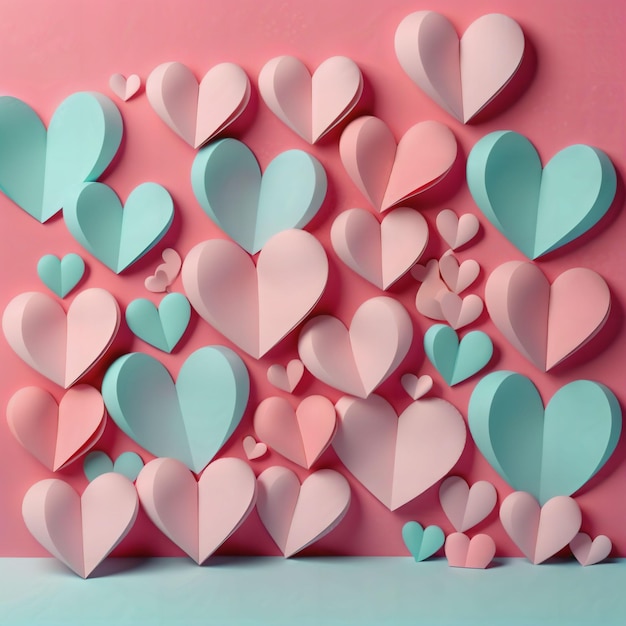 Hart 3D illustratie AI genereert afbeeldingen Valentine achtergrond pastel kleur ontwerp 3D rendering stijl object geometrische scène romantische creatieve handwerk schattige vorm idee kopieer ruimte