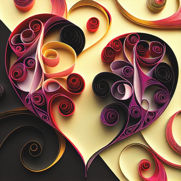 hart curling papier als wenskaart gemaakt met Generative AI Valentijnsdag, Moederdag kaart concept