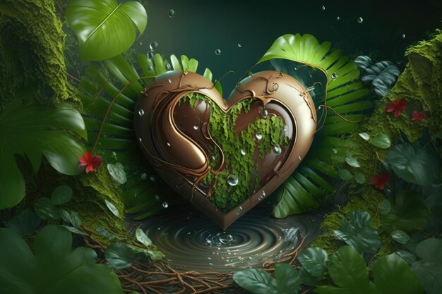 Hart dat overloopt van liefde omringd door groen
