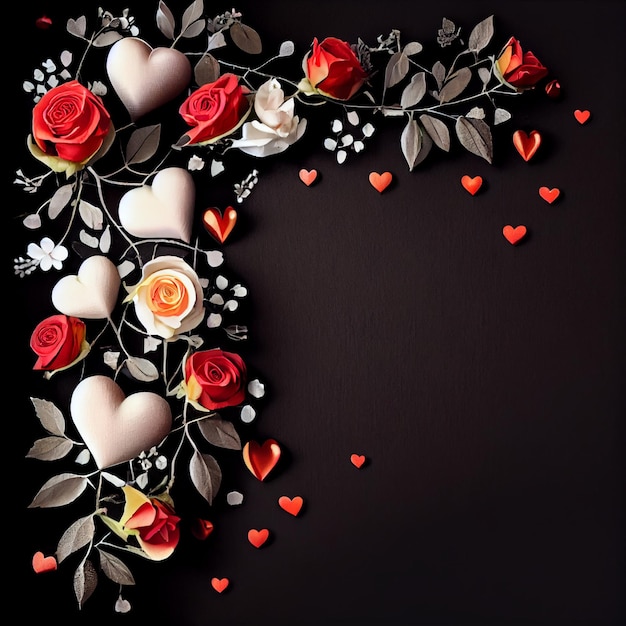 Hart en rozen bloem zijrand voor Valentijnsdag