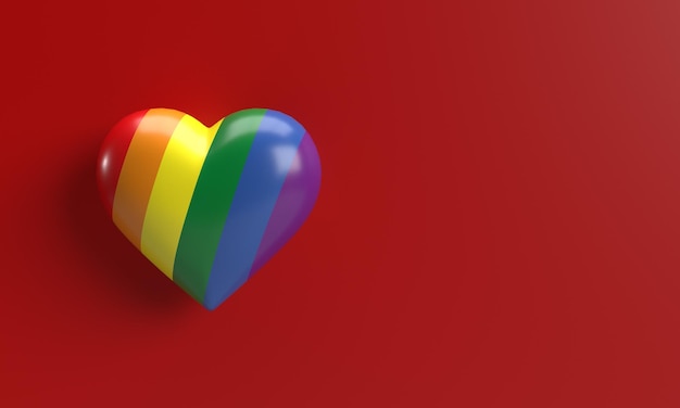 Hart liefde regenboog vorm rood roze oranje achtergrond kopie ruimte symbool decoratie ornament happy valentine 14 veertien februari lgbtq vrijheid lesbisch homo homoseksualiteit mensenrecht concept3d render