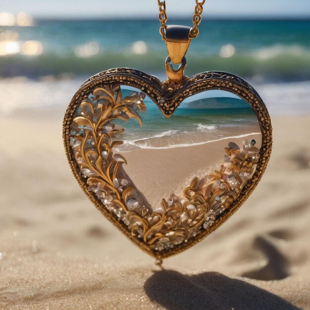 Foto hart medaillon met strand achtergrond