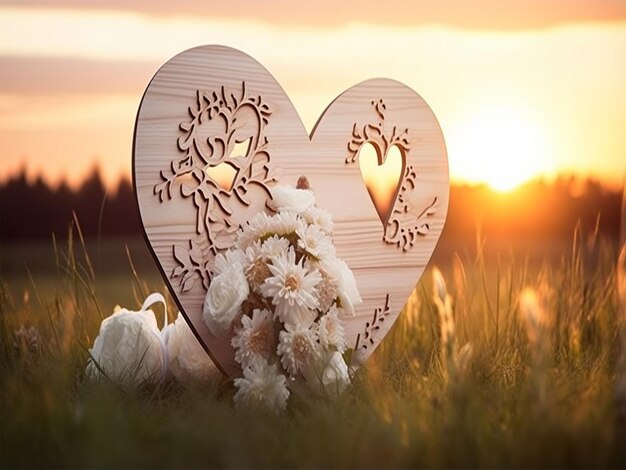 hart met bloemen in het gras