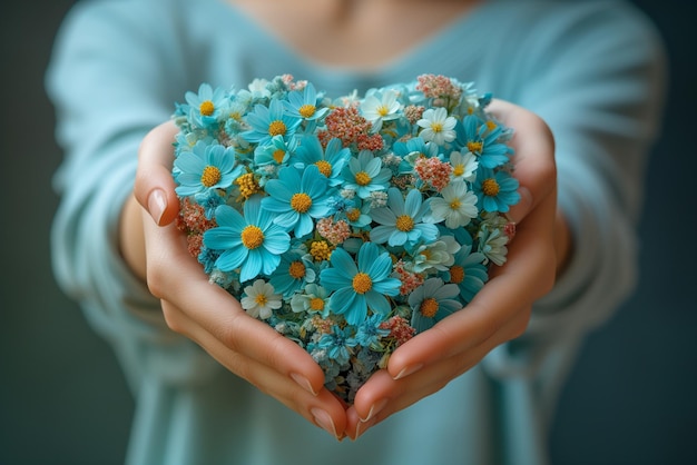 Hart met bloemen liefde en emotie concept goedhartige persoon hulp en liefdadigheid moederdag