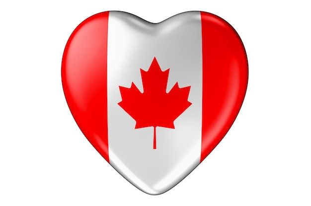 Hart met Canadese vlag 3D-weergave geïsoleerd op witte achtergrond