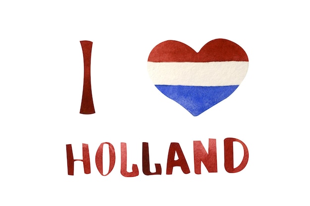 Hart met Nederlandse vlag Aquarel handbeschilderde illustratie geïsoleerd op een witte achtergrond