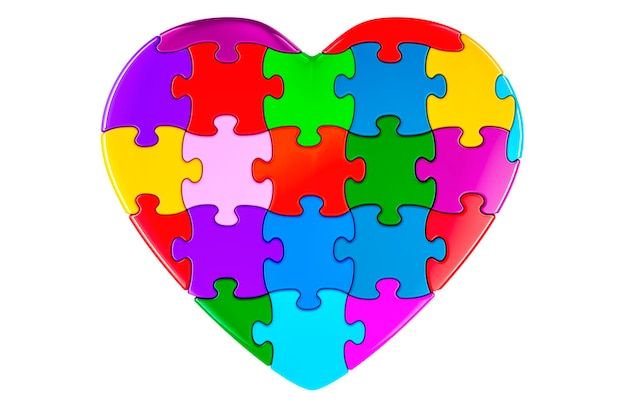 Hart van gekleurde puzzels 3D-weergave