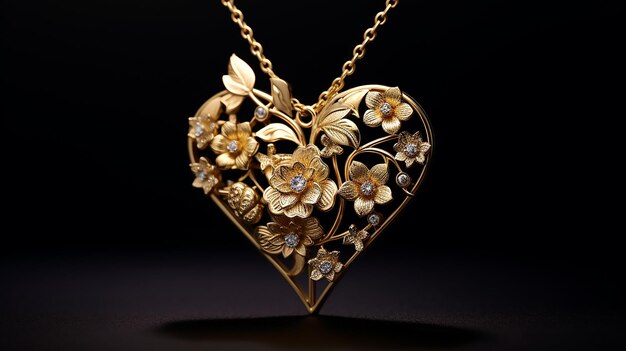 Hart van goud Gouden hart hanger sieraden versierd met bloemen en bladeren