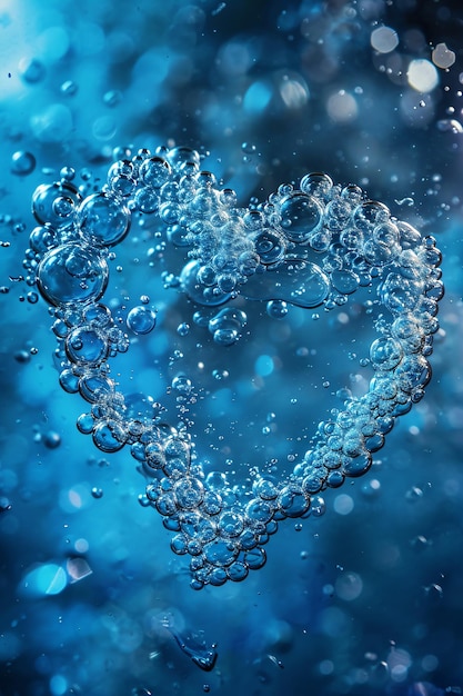 Hart van water spetteren met bubbels in schoon fris blauw water Bespaar het water Wereldwaterdag