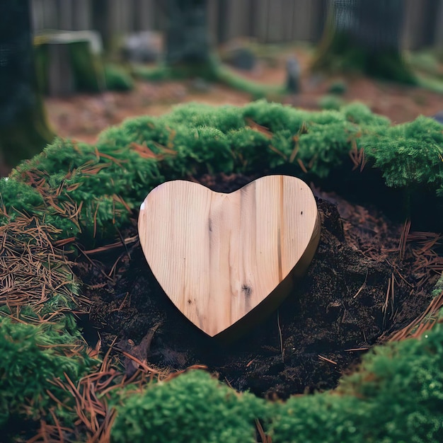 Hartbegrafenis sympathie of houten begrafenis hart bij een boom Natuurlijke begraafplaats graf Generatieve AI