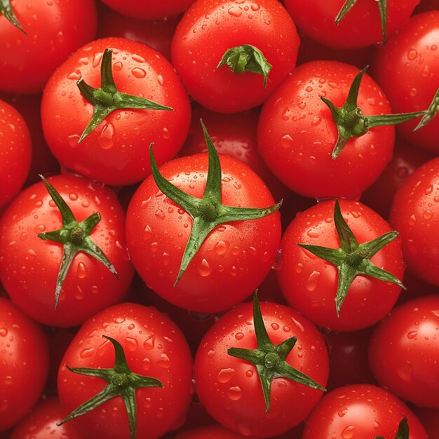 Hartelijke oogst Rijke tomaten met dauwdruppels dichtbij rode harten Voor sociale media Postgrootte