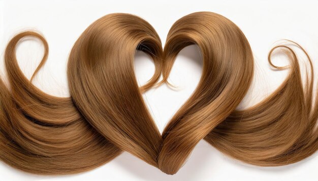 Foto hartelijke tresses bruin haar vormt de vorm van de liefde valentijnsdag