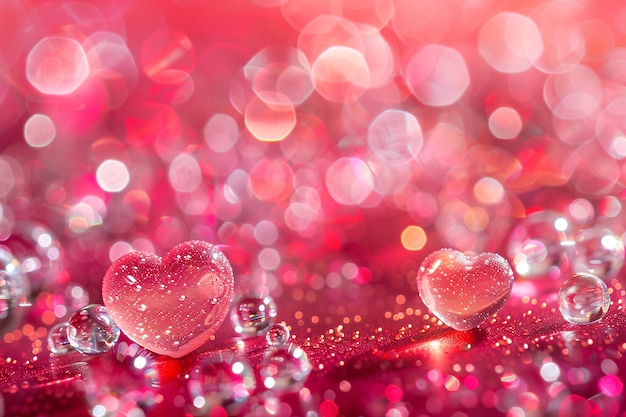 harten vallen op een roze achtergrond en een van hen heeft een rode achtergrond Valentijnsdag harten