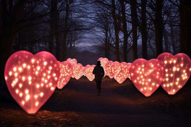 Foto harten verlichte liefdesbeelden