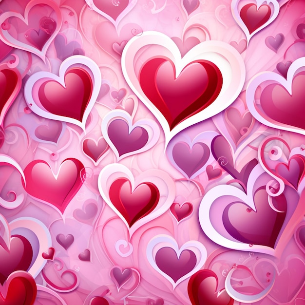 harten zijn gerangschikt in een patroon met een roze generatieve ai als achtergrond