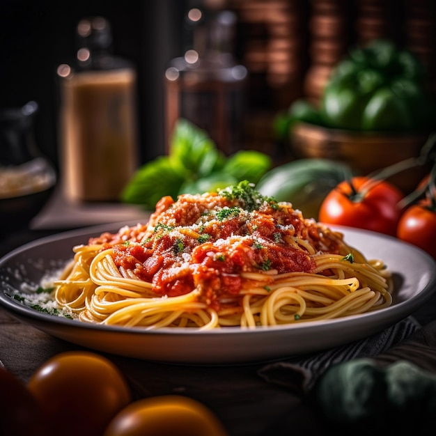 Hartige Spaghettirepen Een heerlijk lunchgerecht met tomaten en saus