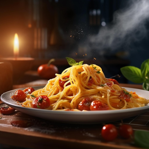 Hartige Spaghettirepen Een heerlijk lunchgerecht met tomaten en saus