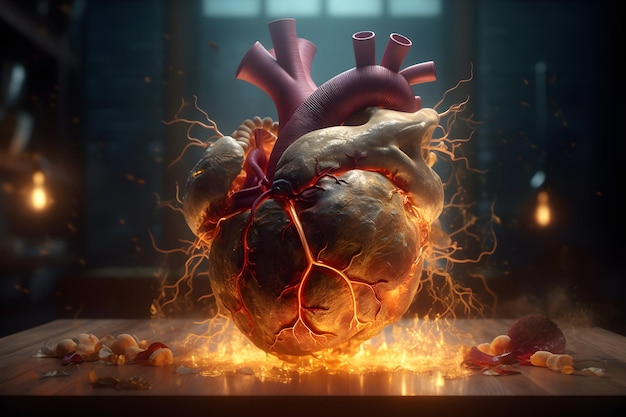 Hartillustratie van een ziekte en moderne technologie Hart symbolisch in de medische cardiologie