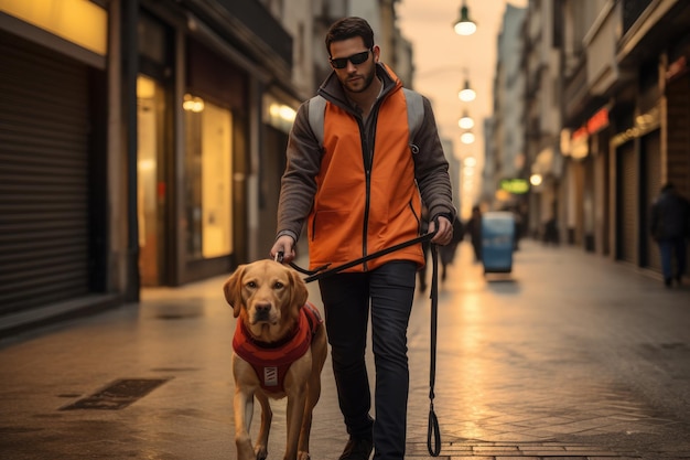 Foto hartverwarmend moment tussen een geleidehond en een blinde