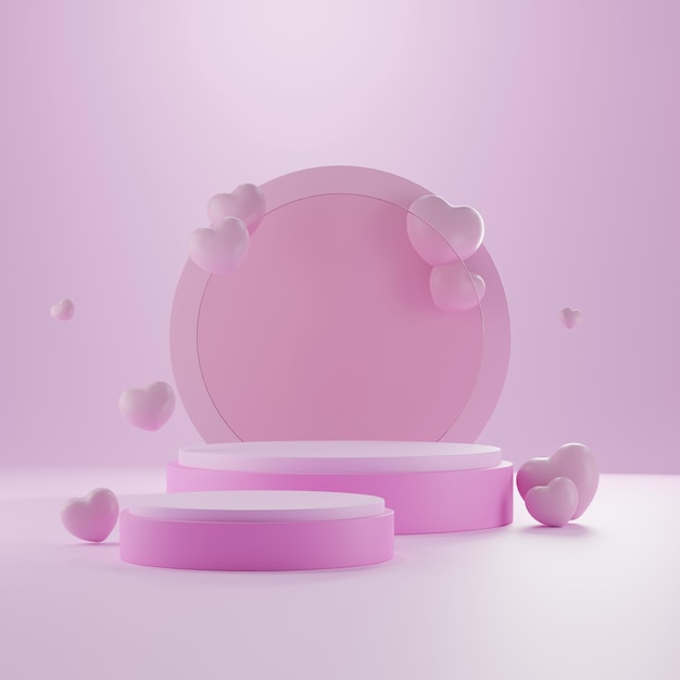 Hartvorm 3D-rendering lege ruimte cilinder roze podium Valentijnsdag