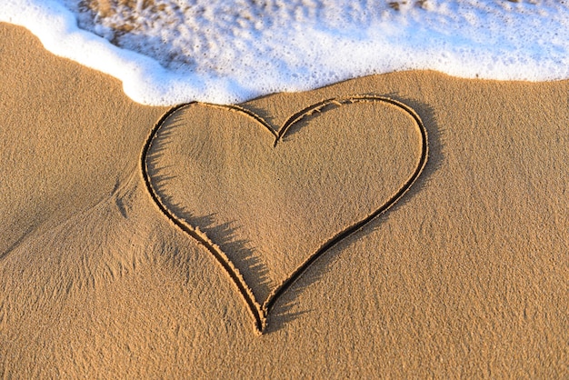 Hartvorm getekend in het zand op een strand