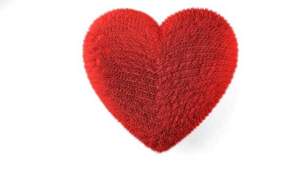 Hartvorm rood pluizig zacht kussen of kussen voor Valentijnsdag liefde, 3D render