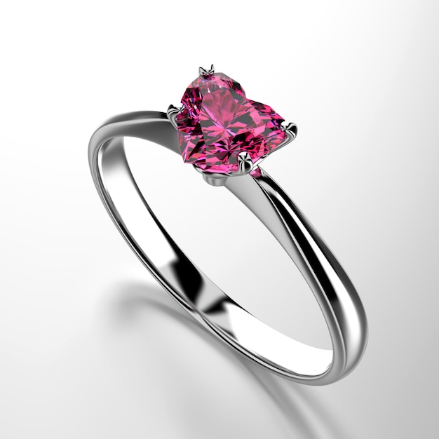 Hartvorm Ruby Diamond Ring Isolated op witte achtergrond