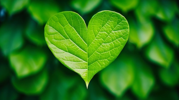 Hartvormig blad op groene bladeren achtergrond Eco love concept