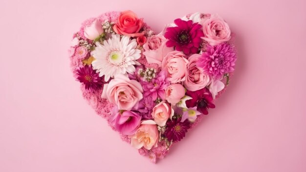 Hartvormig bloemboeket op roze achtergrond