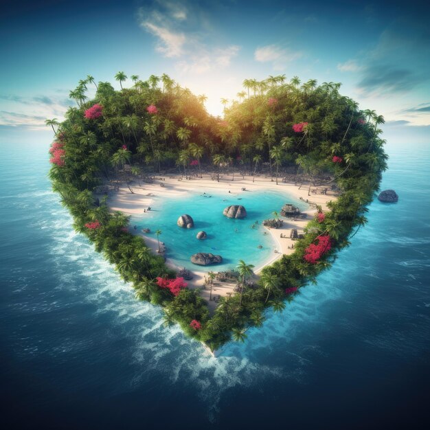 Hartvormig eiland in de oceaan