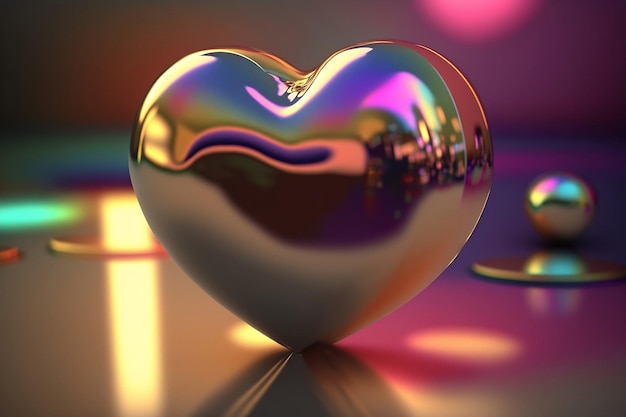 Hartvormig glanzend metalen voorwerp met onscherpe achtergrond, Valentijnsdag, liefde, hart