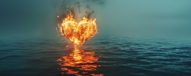 Foto hartvormig vuur drijft in het water