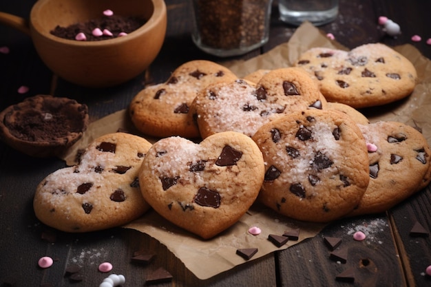 Hartvormige chocolade chips koekjes suiker sprinkles