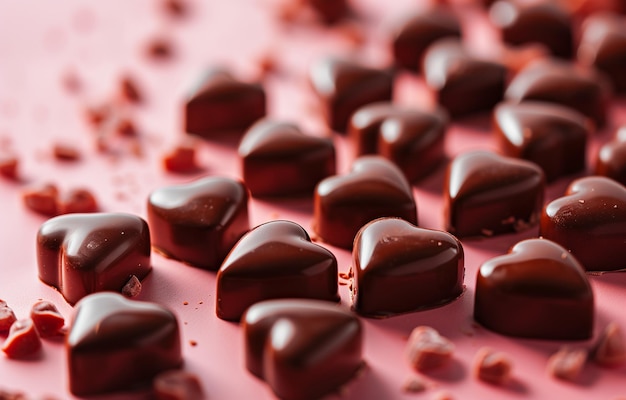 Foto hartvormige chocolade op roze achtergrond kopieer ruimte vakantie valentijnsdag liefde