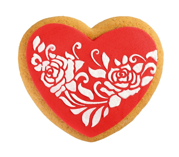 Hartvormige cookie voor Valentijnsdag geïsoleerd op wit