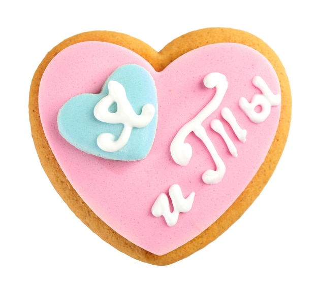 Hartvormige cookie voor Valentijnsdag geïsoleerd op wit