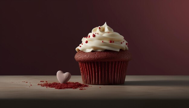 Hartvormige cupcake met chocoladeglazuur, een zoete viering van de liefde gegenereerd door kunstmatige intelligentie