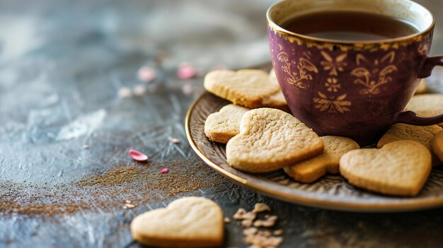 Hartvormige koekjes en thee voor Valentijnsdag