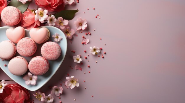 Hartvormige macarons met bloemen Valentijnsdag Deligh