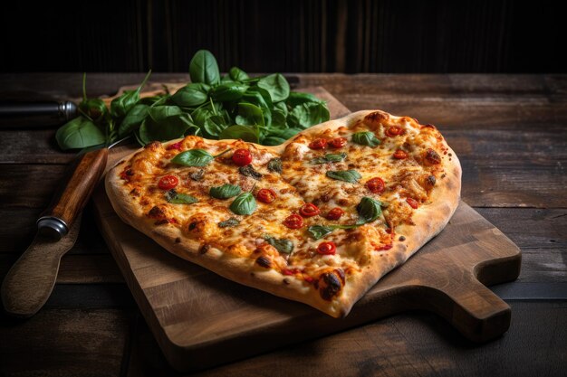 Hartvormige pizza op een houten bord