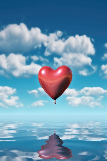 Hartvormige rode ballon zwevend in de blauwe lucht gemaakt met generatieve AI