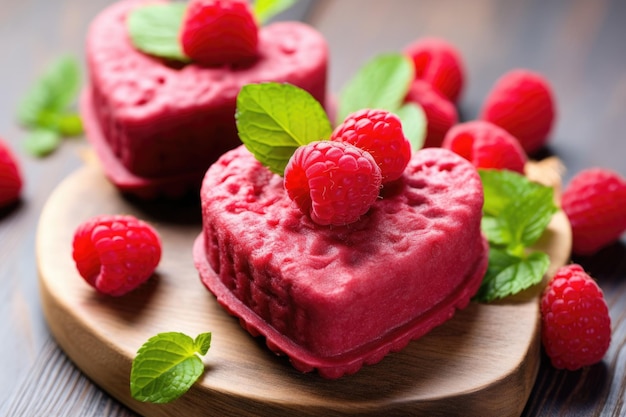 Hartvormige rode fluweeltaart voor Valentijnsdag op donkere achtergrond Lekker zelfgemaakt dessert AI Genera