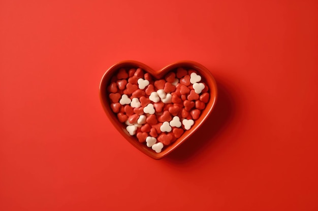 Hartvormige snoepjes Candy Cinnamon Hearts in Ceramic Heart AI gegenereerd